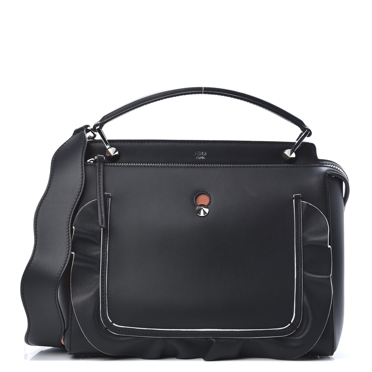 Fendi Vitello Baltico Century Dolce Waves DotCom Satchel Black Terracotta 1 of 12