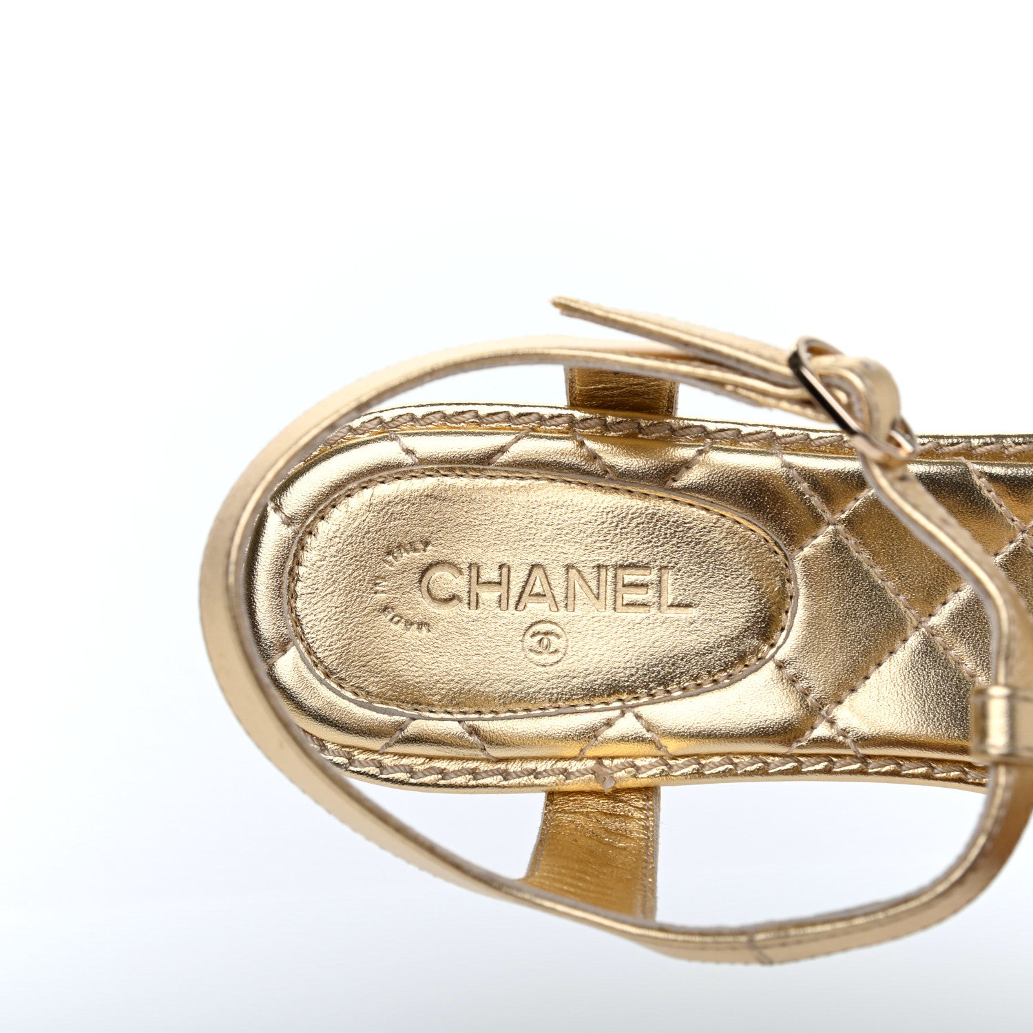 Chanel Laminated Lambskin Quilted CC Pearl Thong Sandals 39 Gold 7 of 10