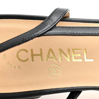 Chanel Goatskin Grosgrain Cap Toe CC Slingback Sandals 40 Black 7 of 10