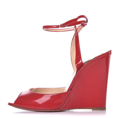 Christian Louboutin Patent Very Very 100 Wedge Sandals 38.5 Red 1 of 11