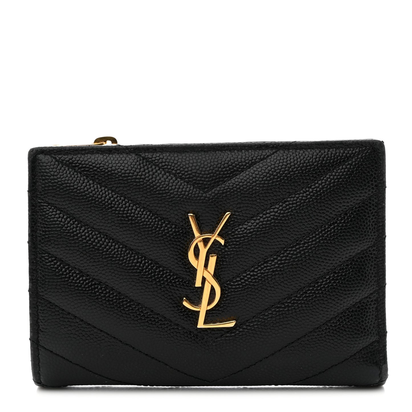 Grain De Poudre Matelasse Chevron Monogram Zipped Two-Part Wallet Black