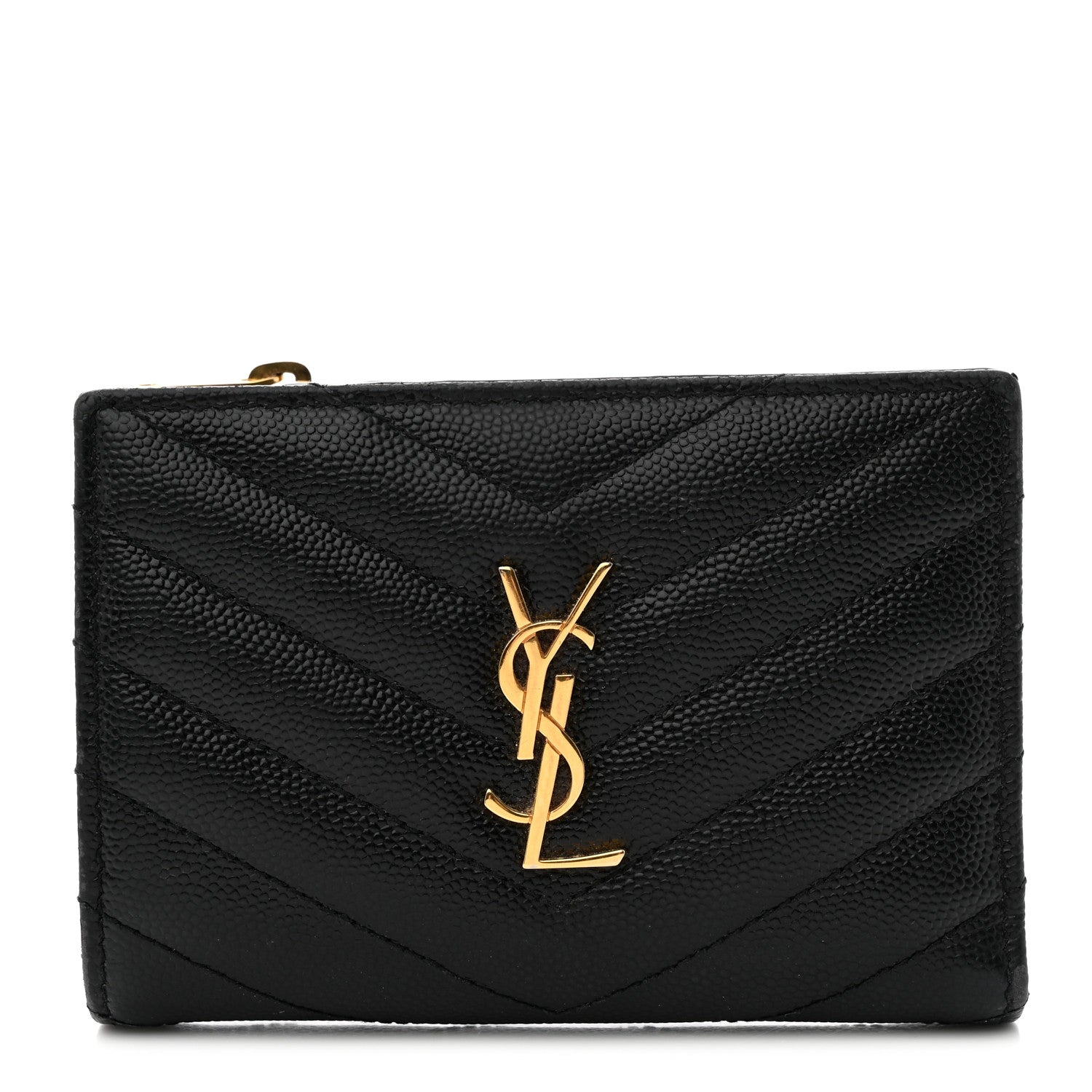 Saint Laurent Grain De Poudre Matelasse Chevron Monogram Zipped Two-Part Wallet Black 1 of 10