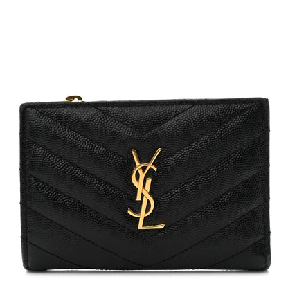 Saint Laurent Grain De Poudre Matelasse Chevron Monogram Zipped Two-Part Wallet Black 1 of 10