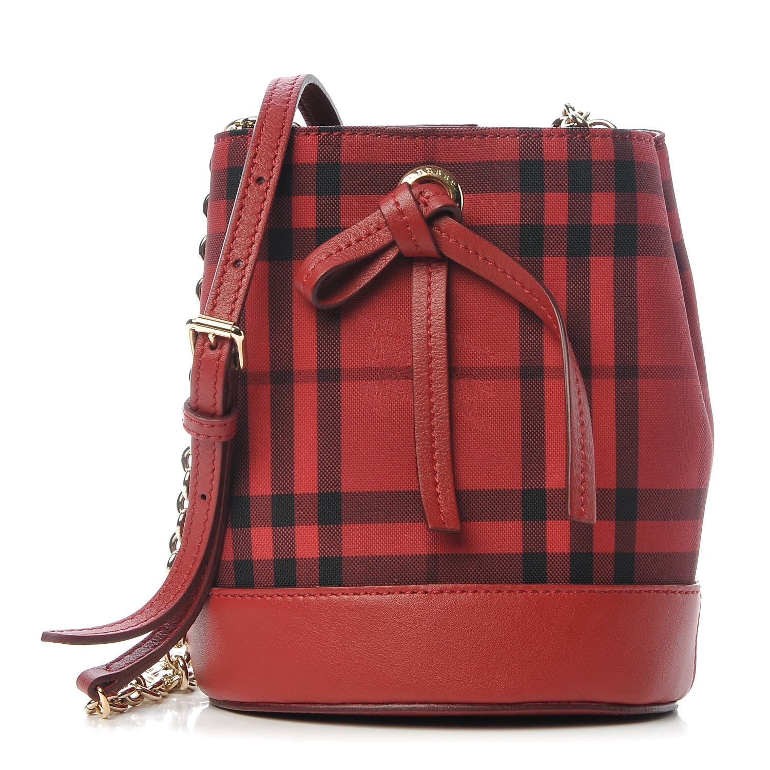 Burberry Overdyed Canvas Horseferry Check Baby Bucket Bag Parade Red 1 of 7
