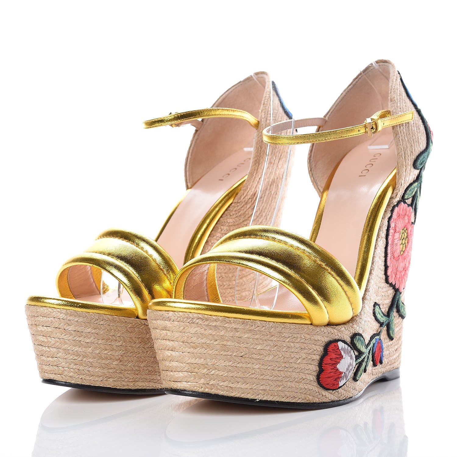 Gucci Metallic Nappa Ophelia Espadrille Platform Wedge Sandals 40 Oro Vecchio 3 of 8