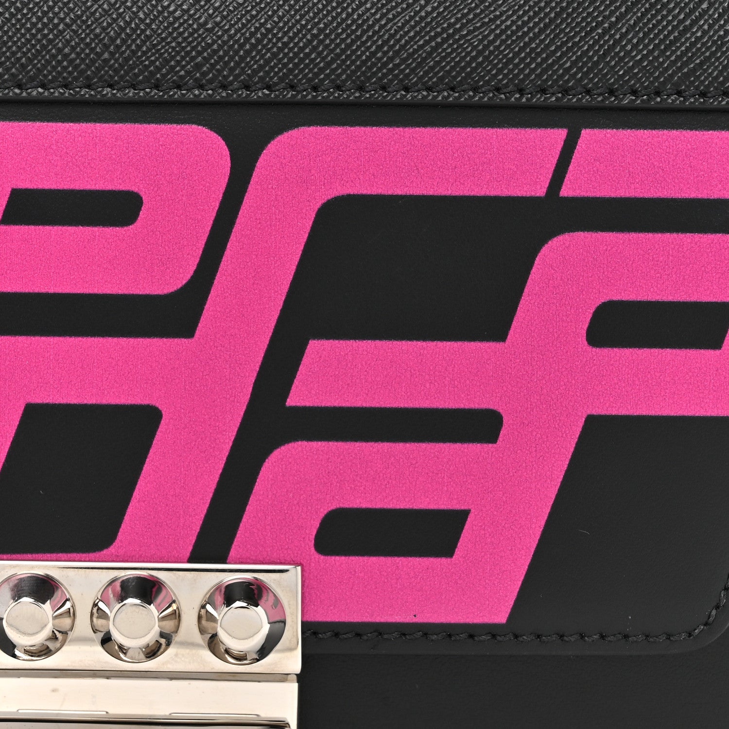 Prada City Calfskin Saffiano Racing Logo Elektra Shoulder Bag Fuxia Black 6 of 10