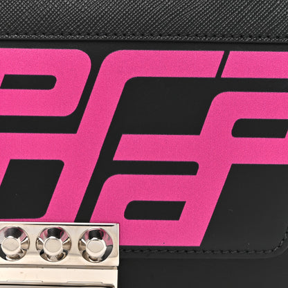 Prada City Calfskin Saffiano Racing Logo Elektra Shoulder Bag Fuxia Black 6 of 10