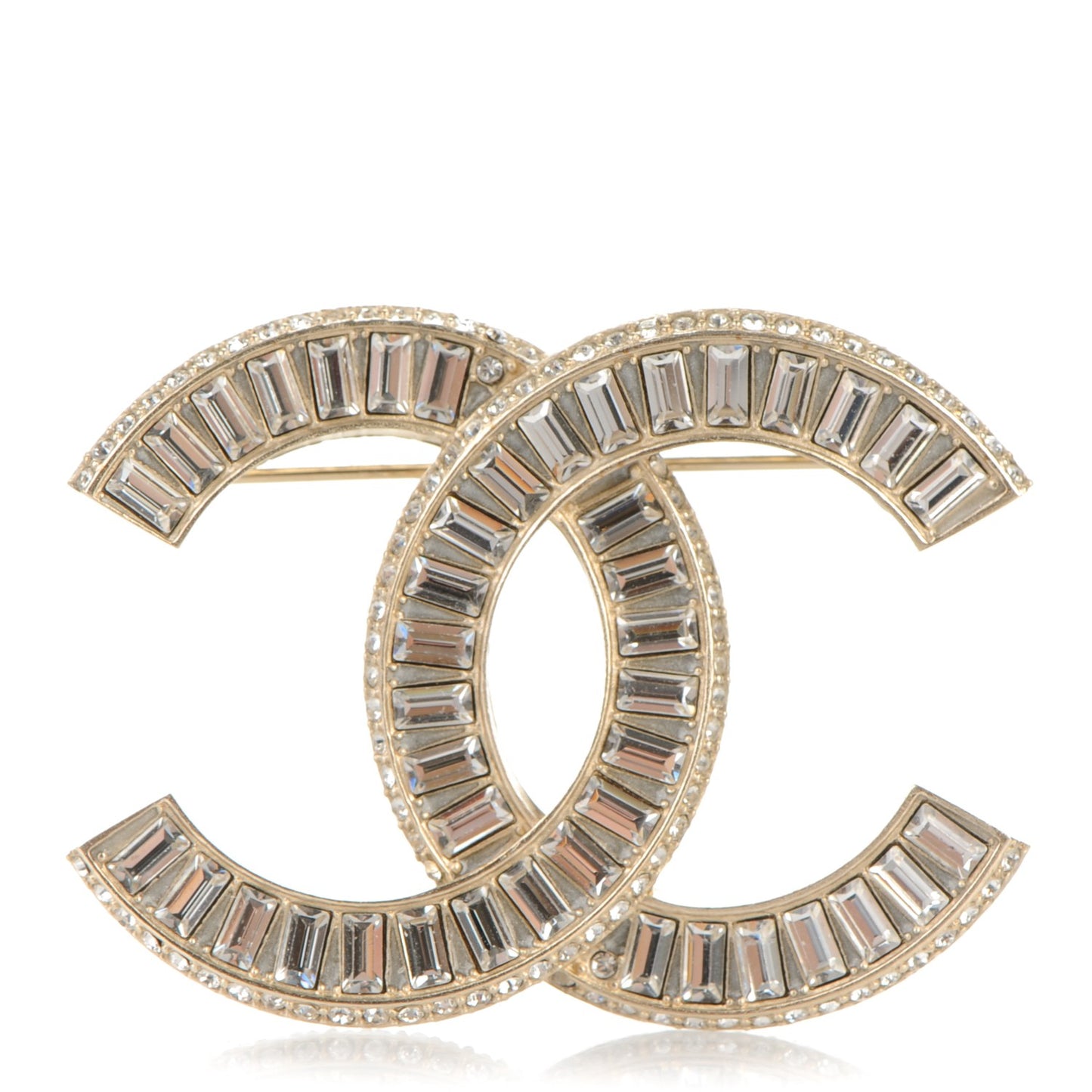 Baguette Crystal CC Brooch Light Gold
