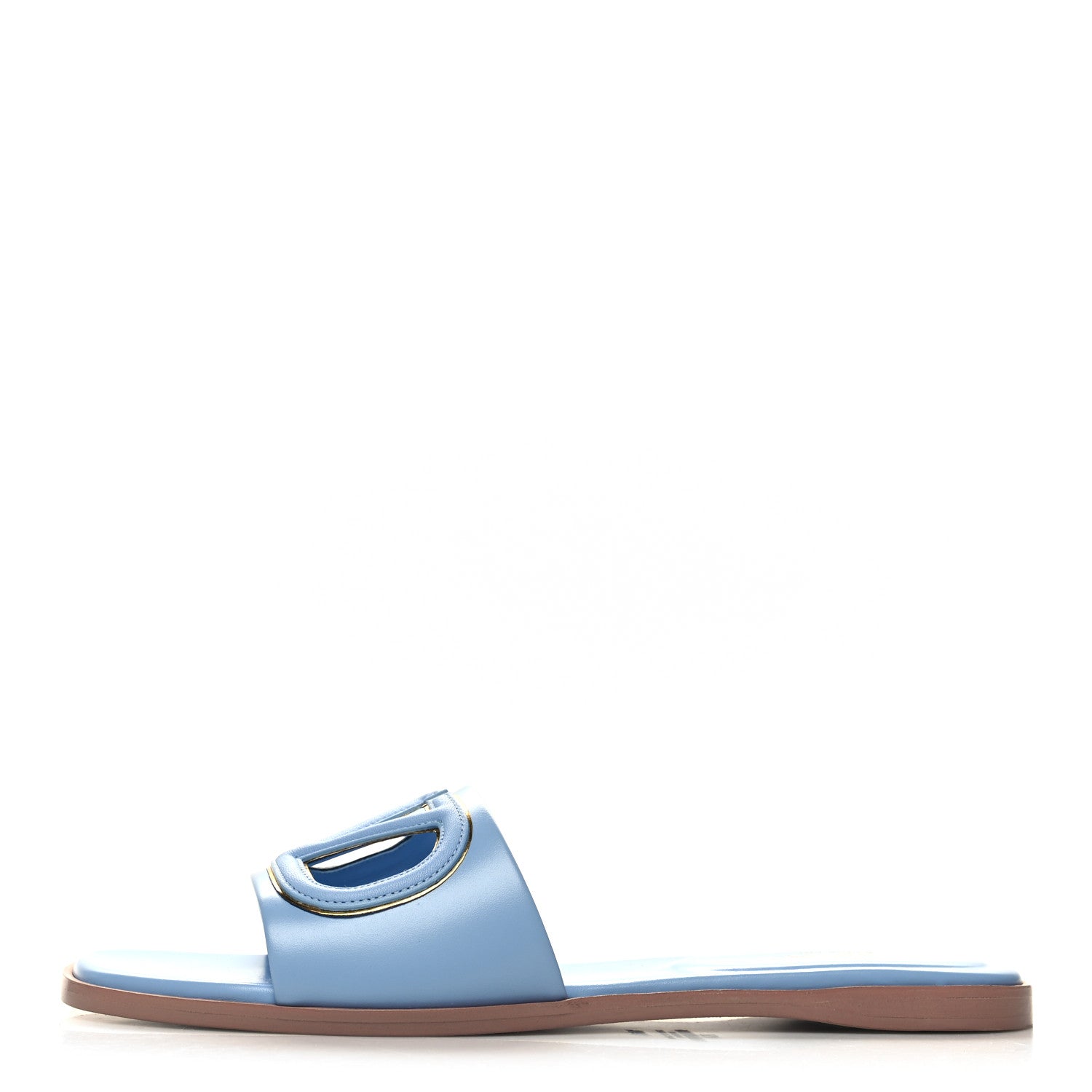 Valentino Garavani Calfskin Vlogo Cut Out Flat Slide Sandals 39.5 Popeline Blue 1 of 8