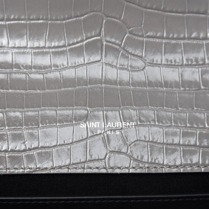 Saint Laurent Calfskin Crocodile Embossed Medium Classic Monogram Kate Tassel Satchel Earth Grey 9 of 10