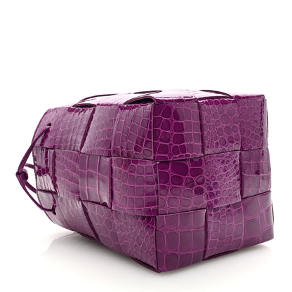 Bottega Veneta Gloss Calfskin Croc Embossed Intreccio Mini Cassette Crossbody Bucket Bag Venom 4 of 8