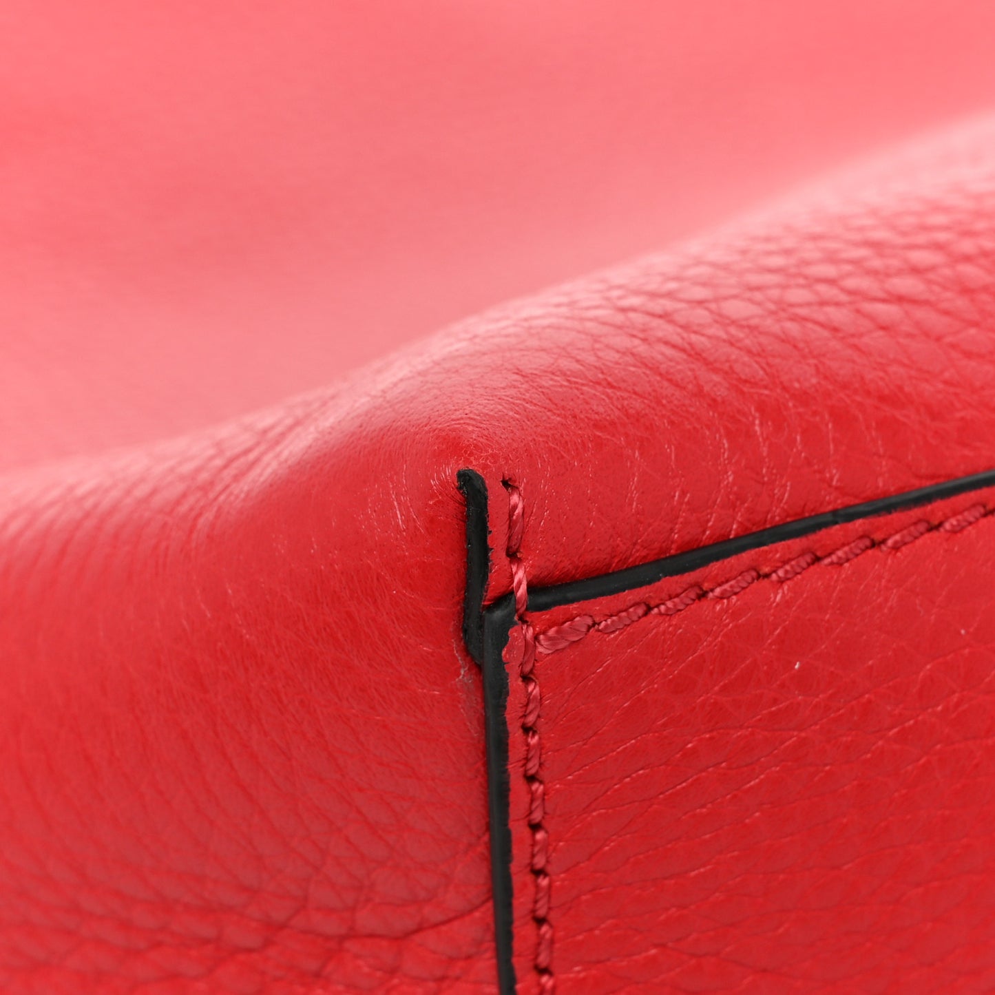 Grained Calfskin Small Rockstud Shoulder Tote Rouge Pur