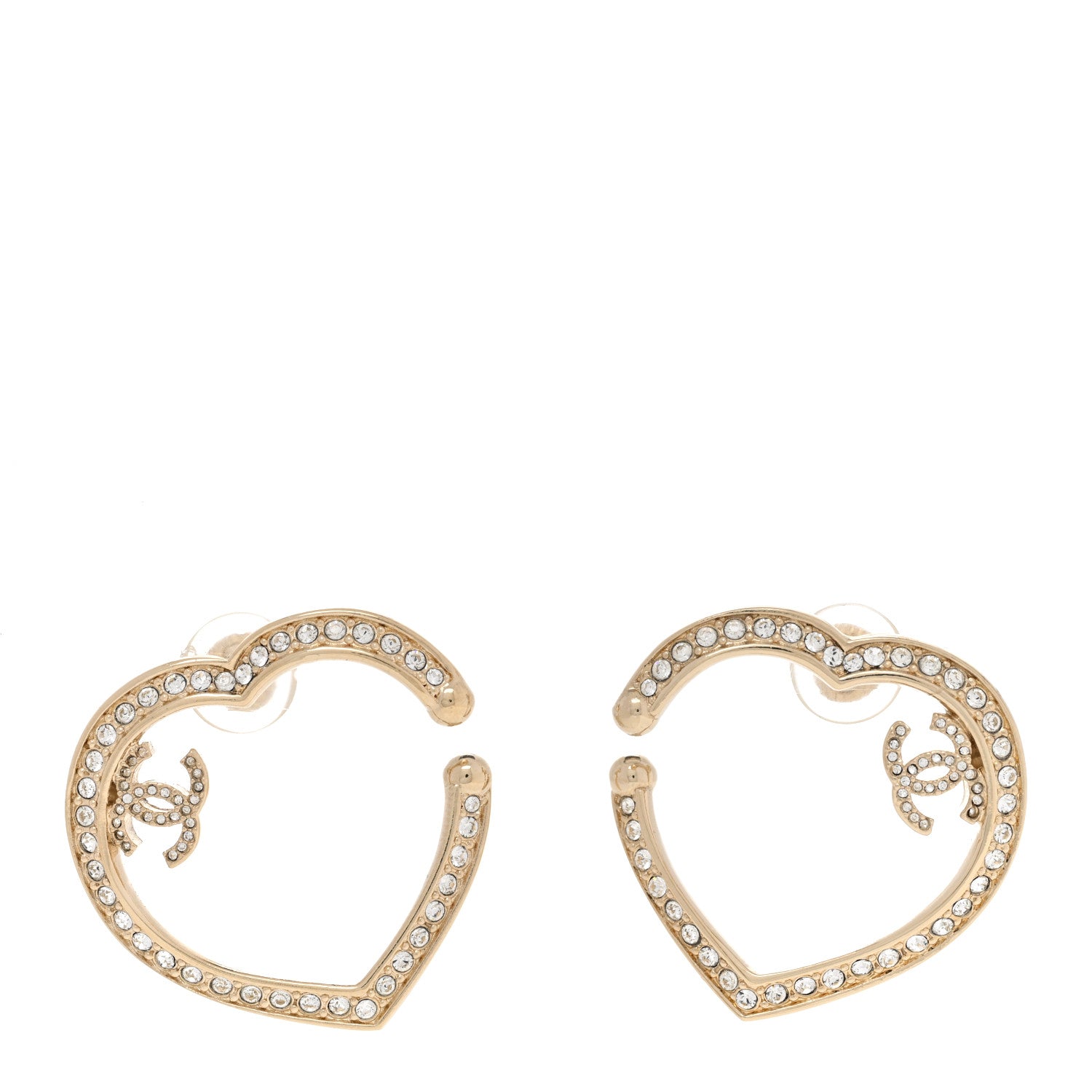 Chanel Metal Crystal CC Large Open Heart Earrings Gold 1 of 4