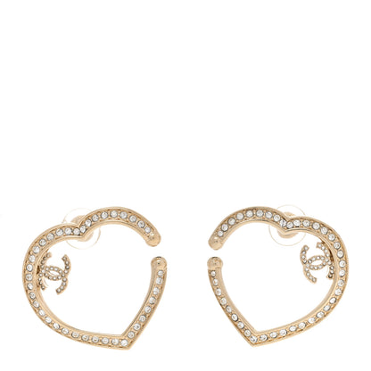 Chanel Metal Crystal CC Large Open Heart Earrings Gold 1 of 4