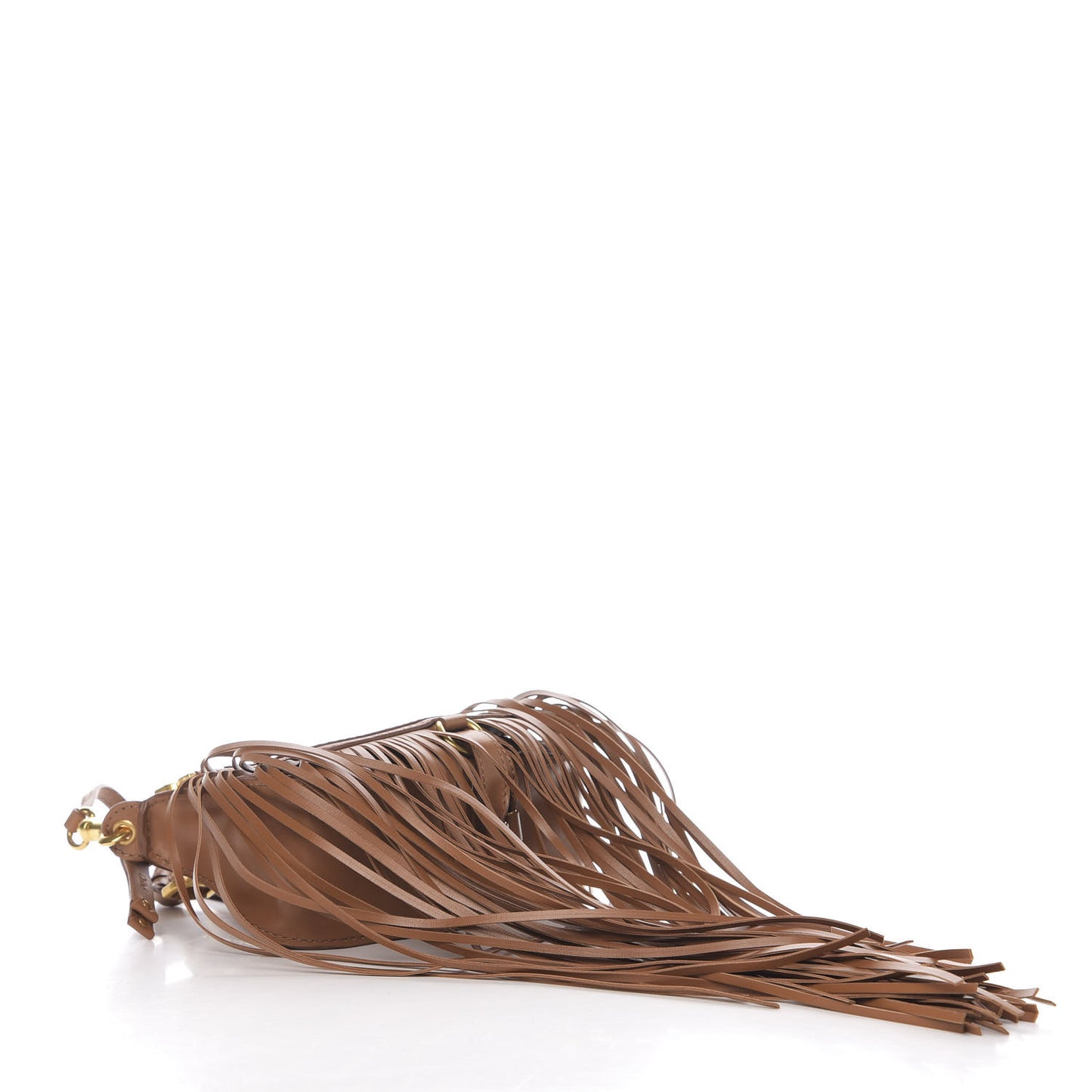 Shiny Small Grain Calfskin Mini Marcie Multi Fringe Satchel Tan