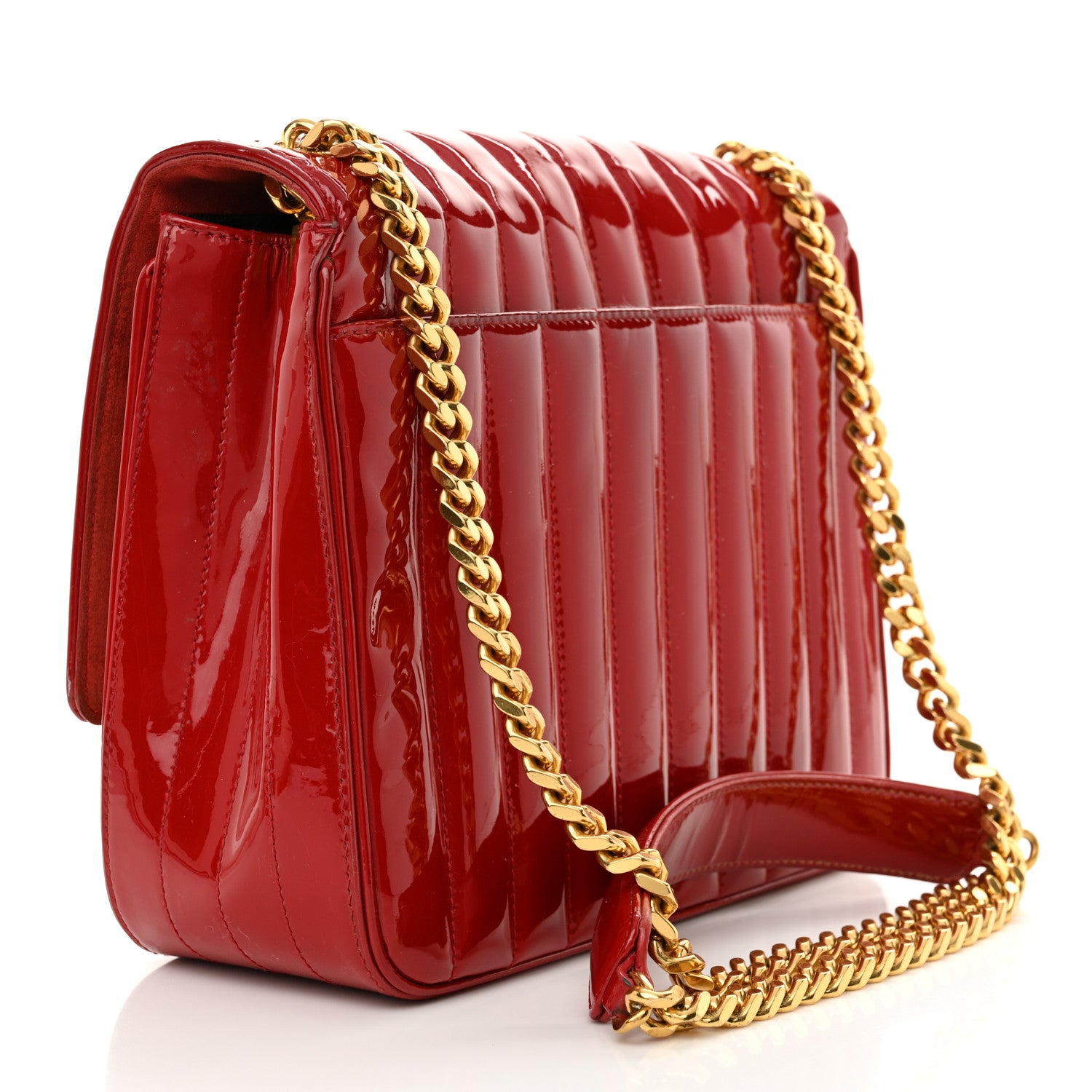Saint Laurent Patent Matelasse Monogram Large Vicky Chain Bag Rouge Eros 3 of 16