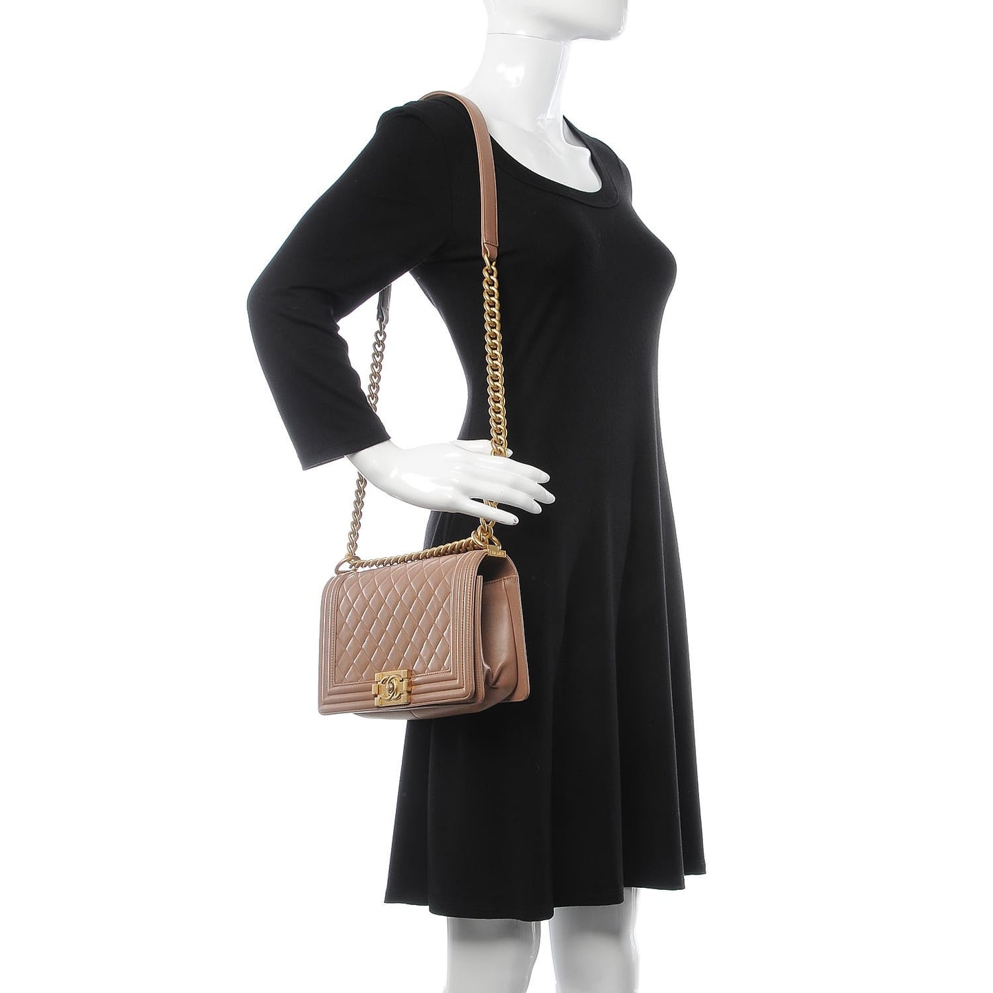 Lambskin Quilted Medium Boy Flap Dark Beige