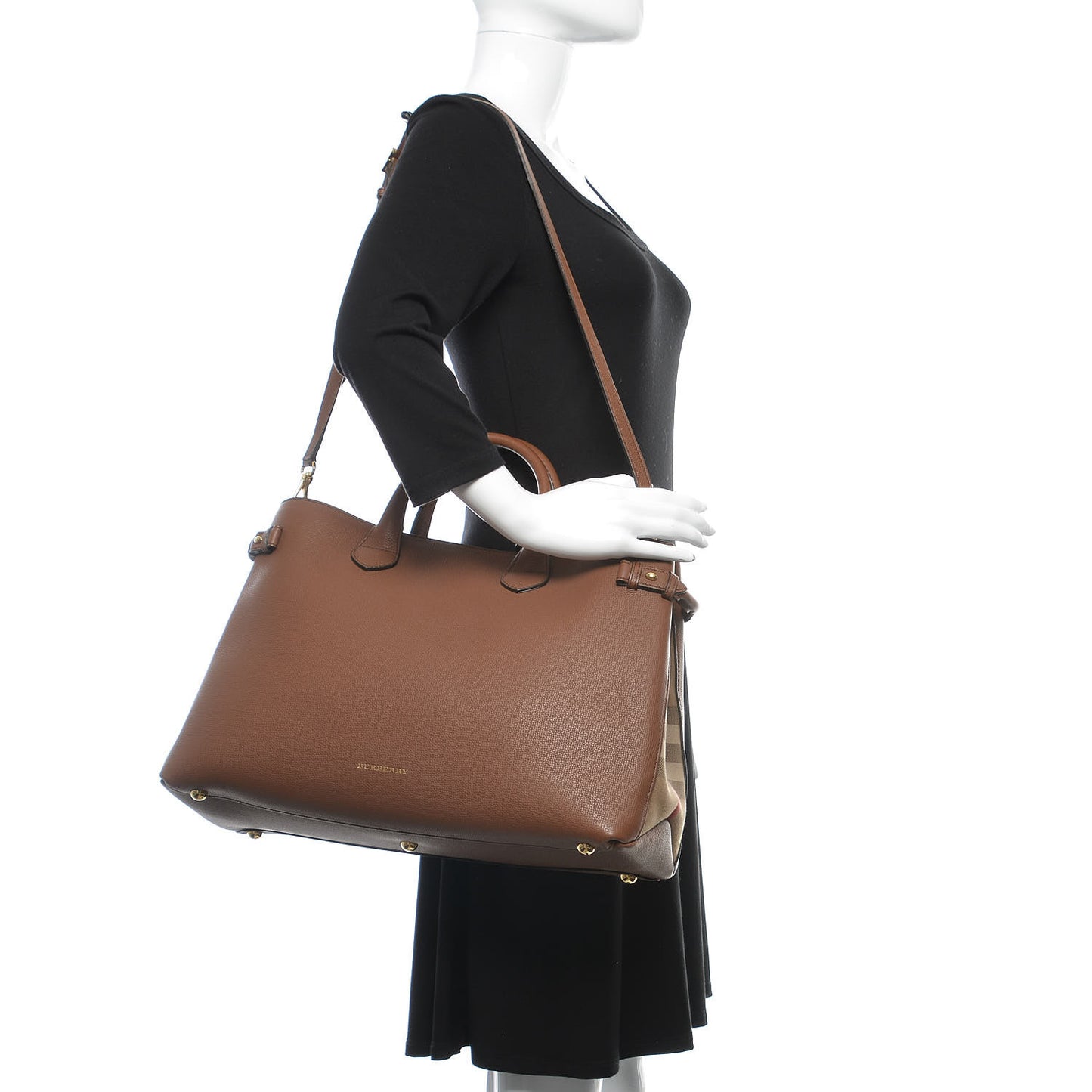 Grainy Calfskin House Check Large Banner Tote Tan