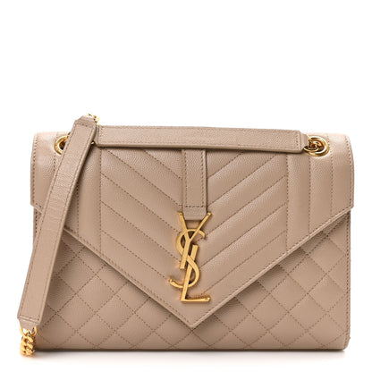 Saint Laurent Grain De Poudre Textured Mixed Matelasse Medium Triquilt Monogram Satchel Dark Beige 1 of 11