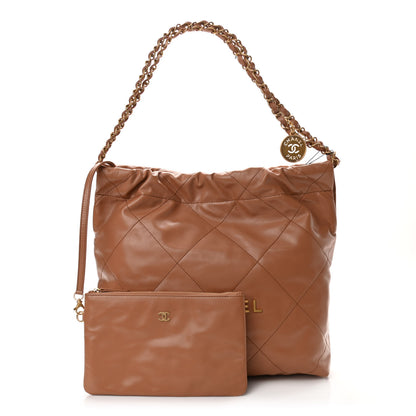 Chanel Shiny Calfskin Quilted Small Chanel 22 Camel 1 of 11