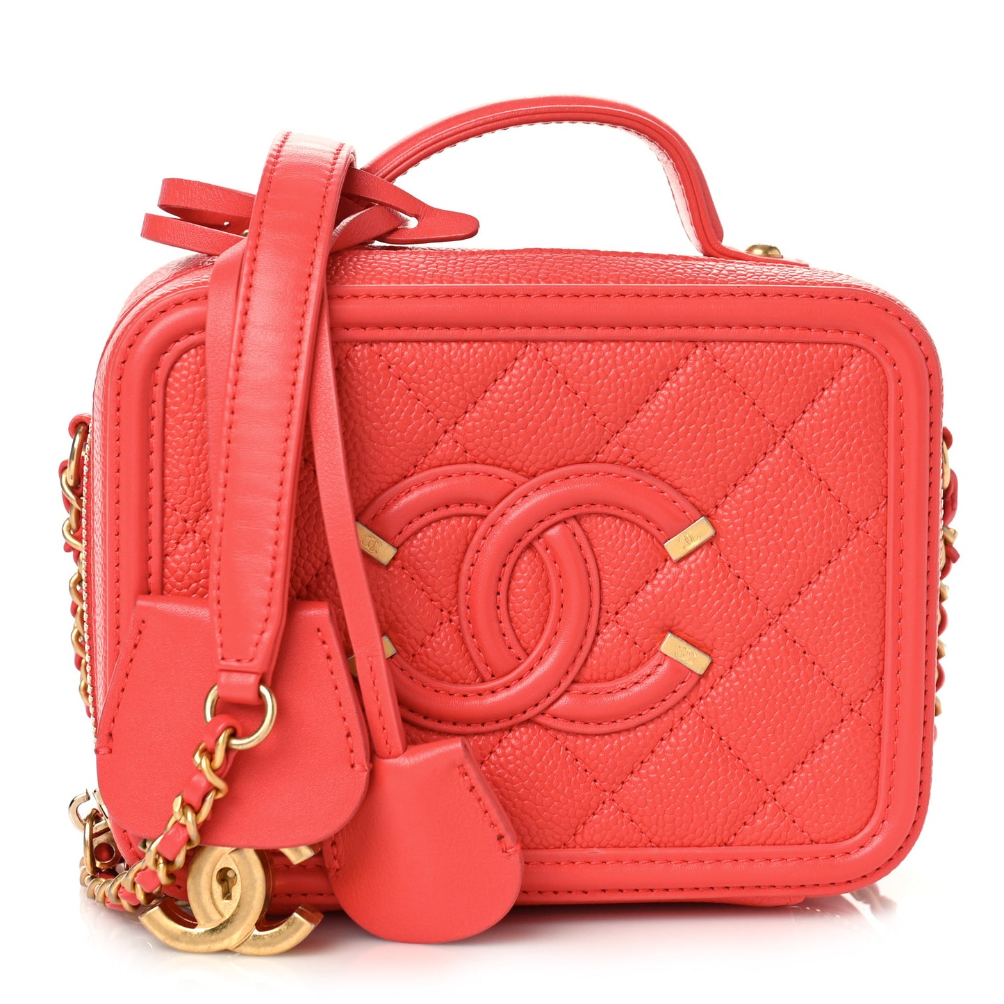 Caviar Quilted Small CC Filigree Vanity Case Coral