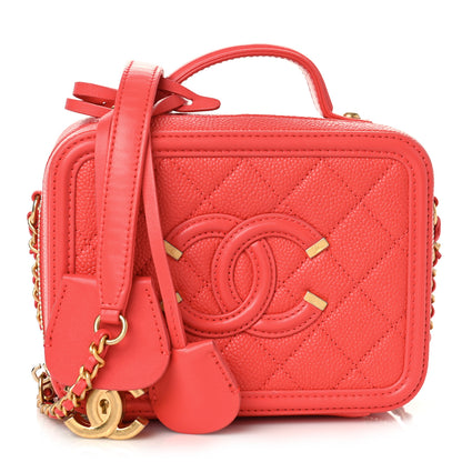 Chanel Caviar Quilted Small CC Filigree Vanity Case Coral 1 of 9