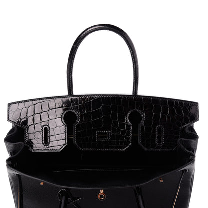 Hermes Taurillon Novillo Shiny Niloticus Crocodile Birkin Touch 30 Black 29 of 32