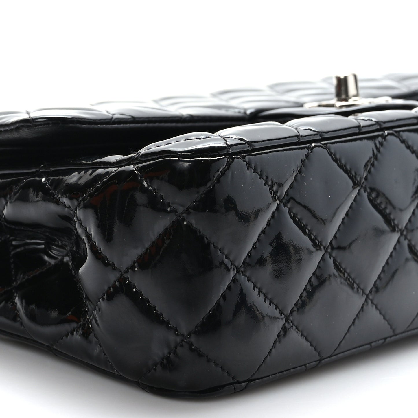 Patent Quilted Medium Double Flap Black
