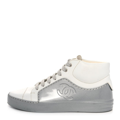 Chanel Patent Lambskin High Top Sneakers 36 White Silver 1 of 9