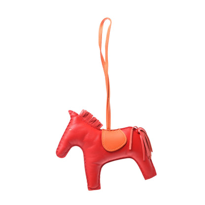 Hermes Milo Lambskin Grigri Rodeo Horse Bag Charm GM Rouge Rose Indien Jaipur Feu 3 of 5