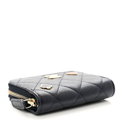 Chanel Caviar Enamel Coco Casino Quilted Zip Coin Purse Navy Blue 5 of 9
