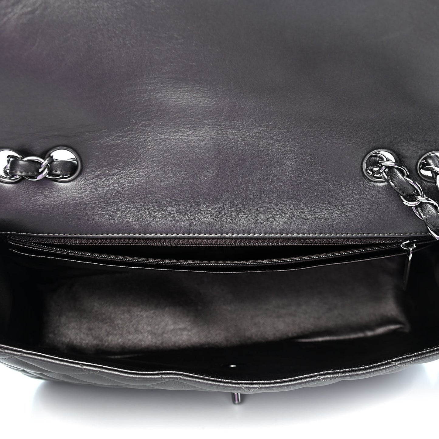 Metallic Lambskin Quilted Jumbo Single Flap Dark Grey