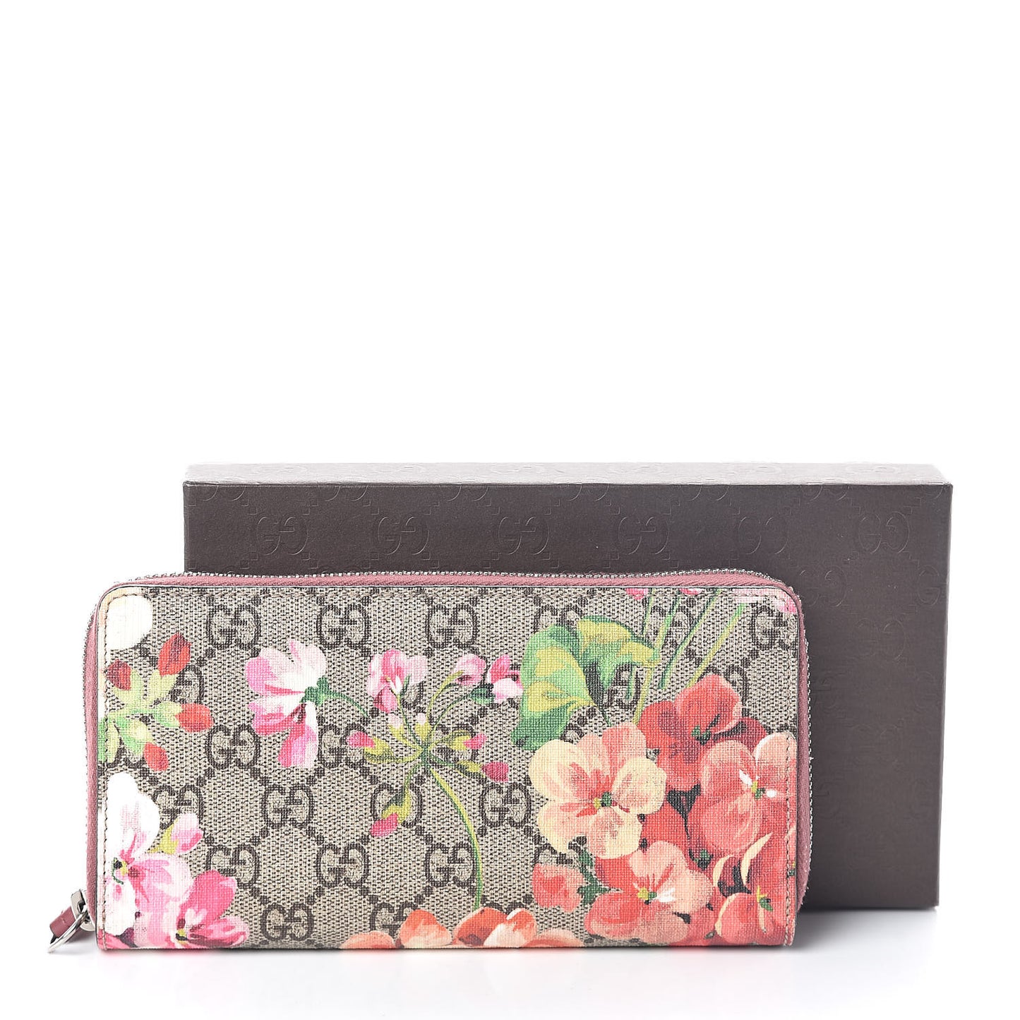 GG Supreme Monogram Blooms Zip Around Wallet Beige Multicolor Dry Rose