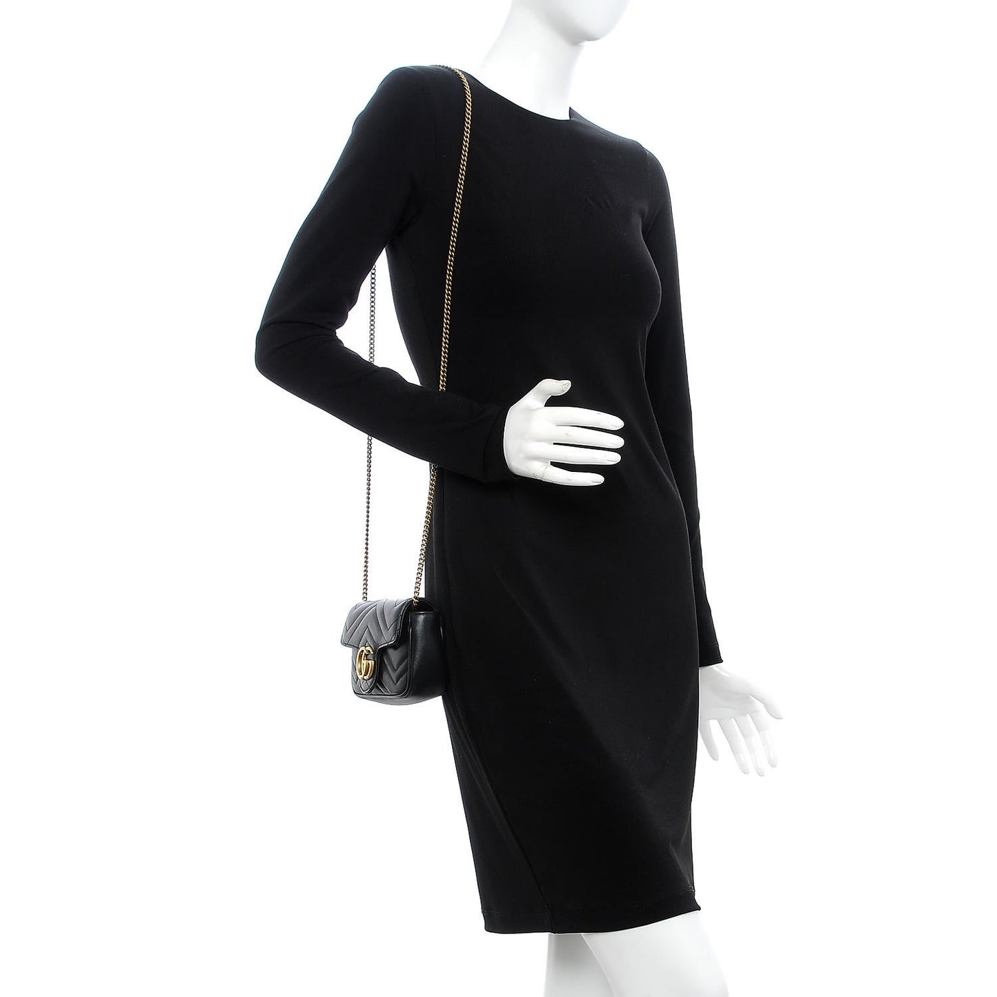 Calfskin Matelasse Super Mini GG Marmont Shoulder Bag Black