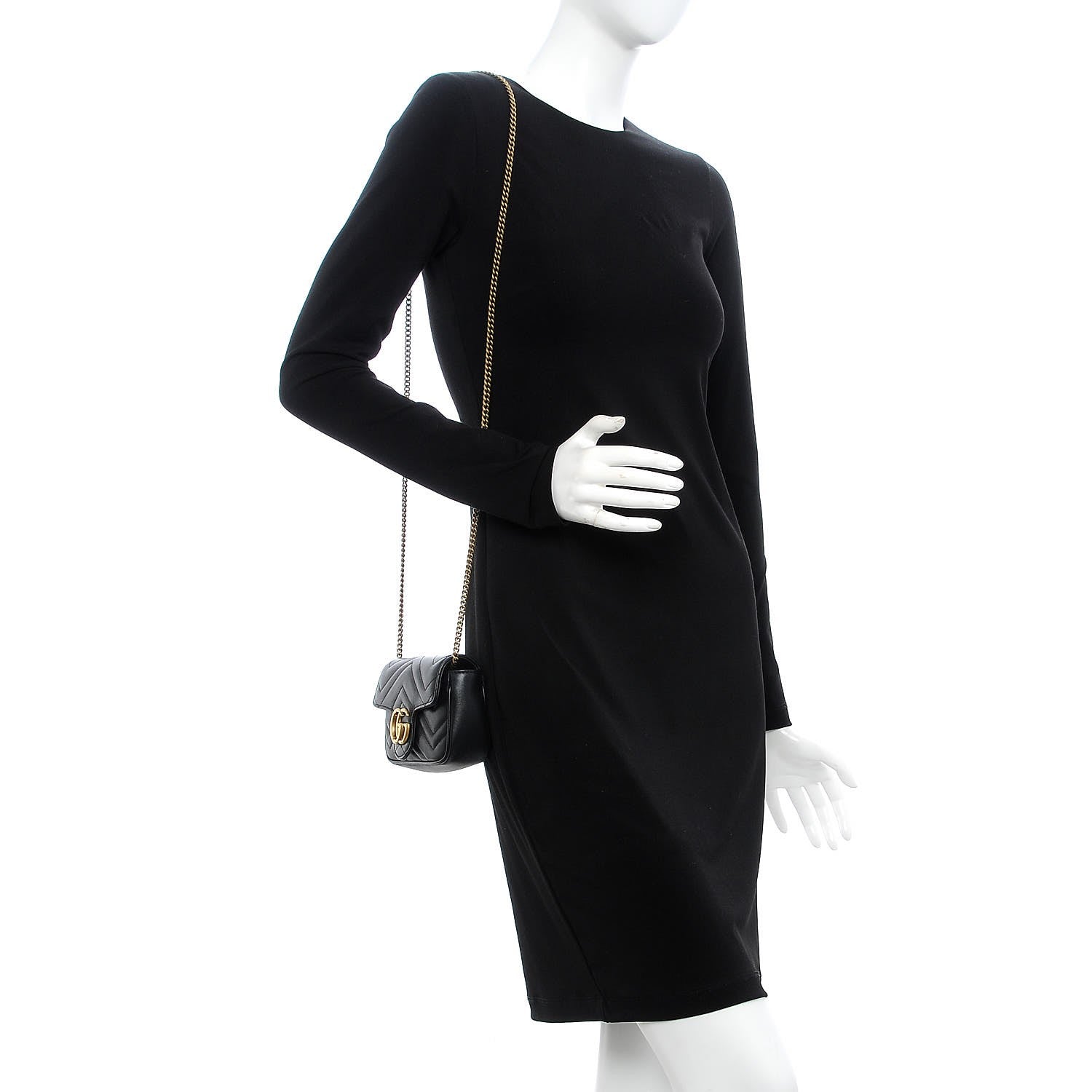 Gucci Calfskin Matelasse Super Mini GG Marmont Shoulder Bag Black 2 of 11