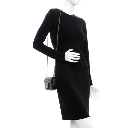 Gucci Calfskin Matelasse Super Mini GG Marmont Shoulder Bag Black 2 of 11