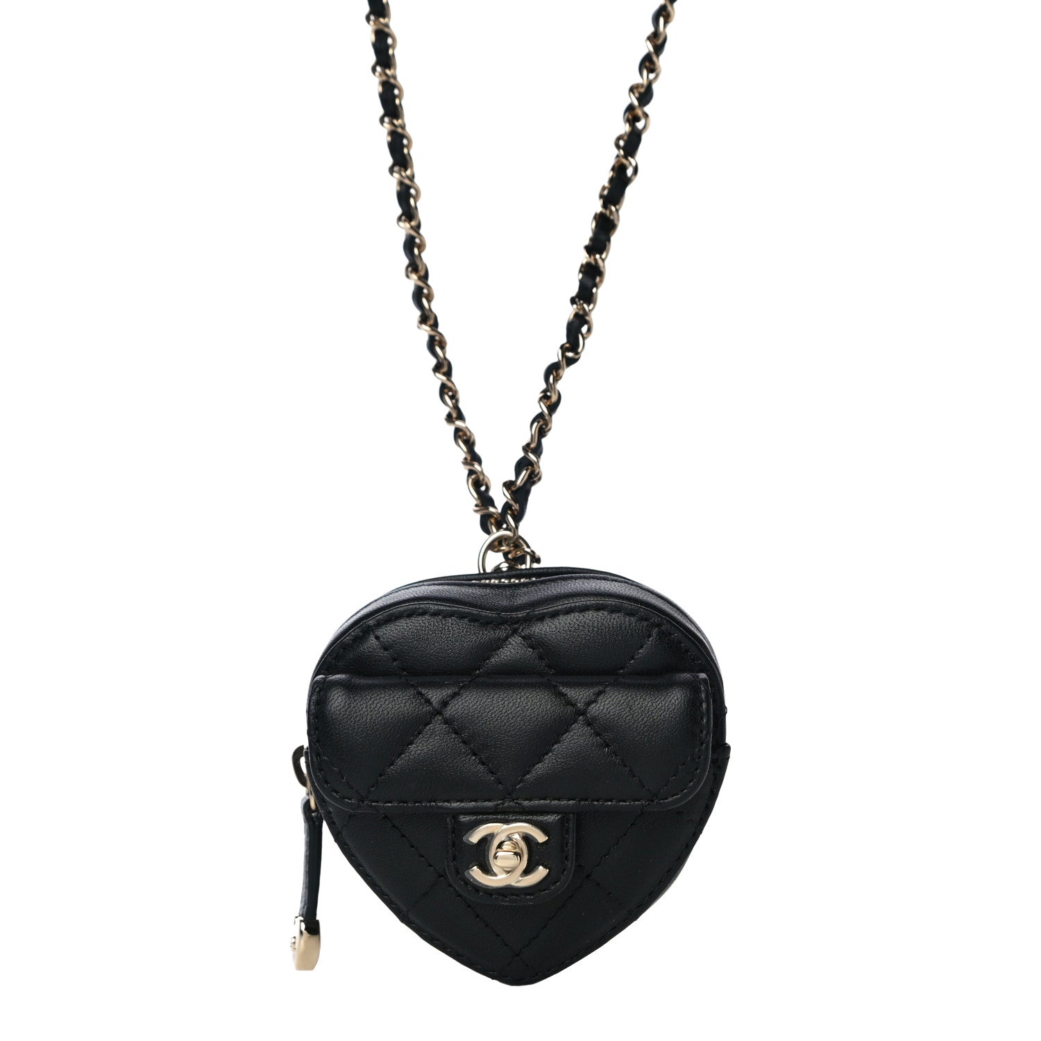 Chanel Lambskin Quilted CC In Love Heart Coin Purse With Chain Black 2 of 11