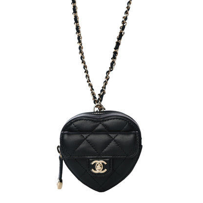 Chanel Lambskin Quilted CC In Love Heart Coin Purse With Chain Black 2 of 11