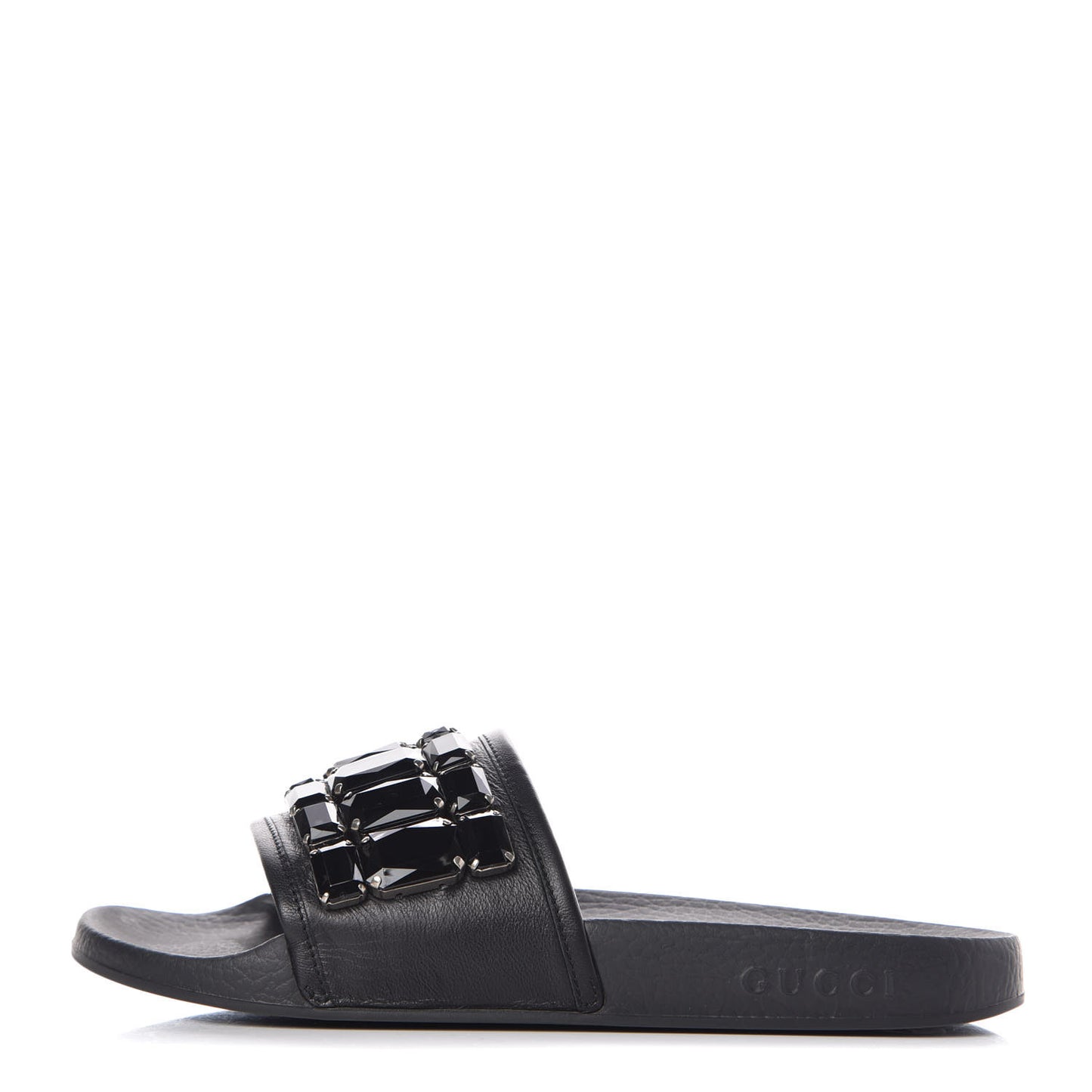 Calfskin Embellished Pursuit Slide Sandals 39 Black