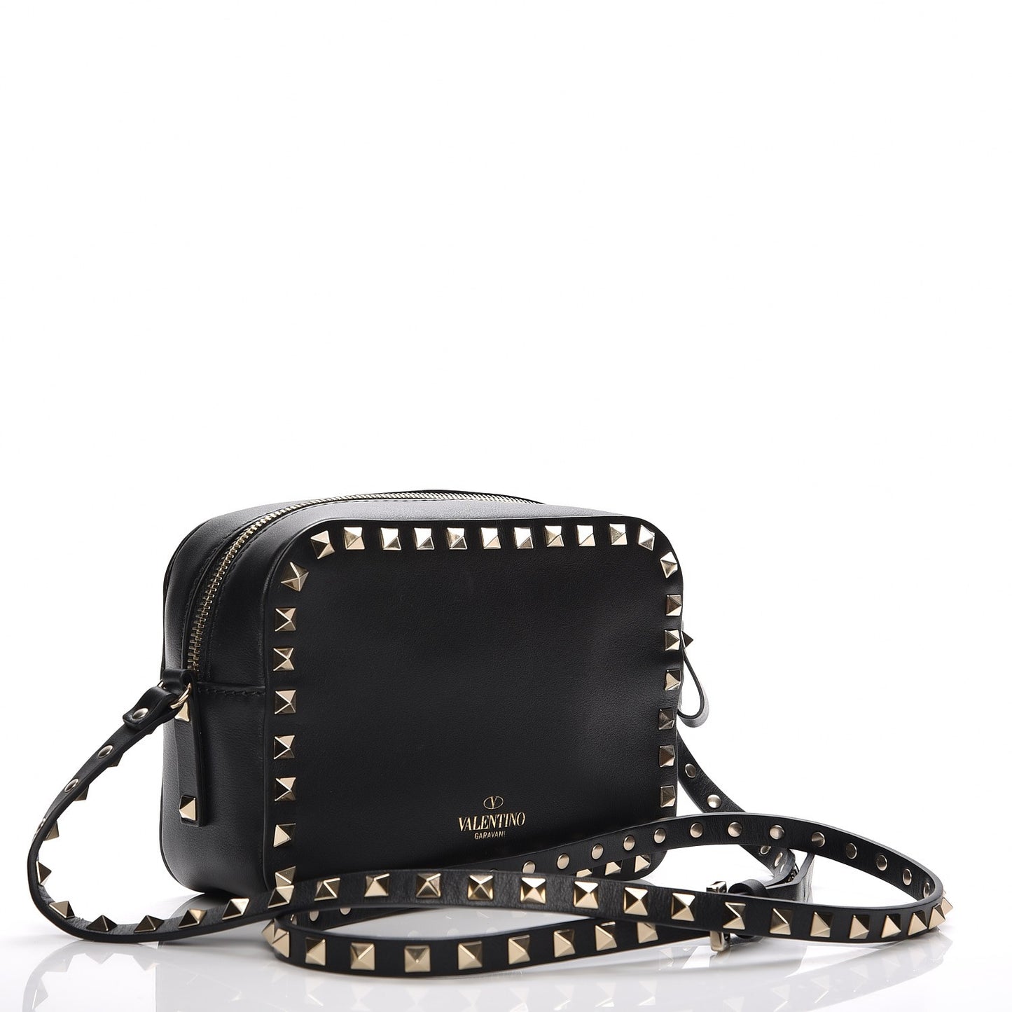 Calfskin Rockstud Camera Crossbody Bag Black