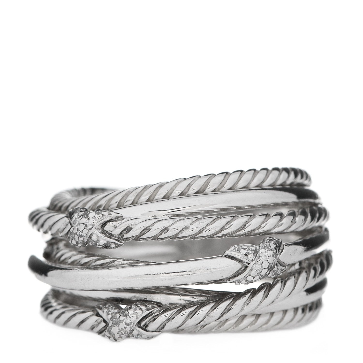 David Yurman Sterling Silver Diamond Triple X Crossover Ring 54 7 1 of 4