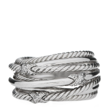 David Yurman Sterling Silver Diamond Triple X Crossover Ring 54 7 1 of 4