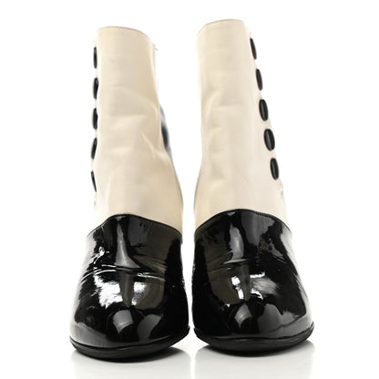Chanel Patent Button CC Short Boots 35 Black White 2 of 10