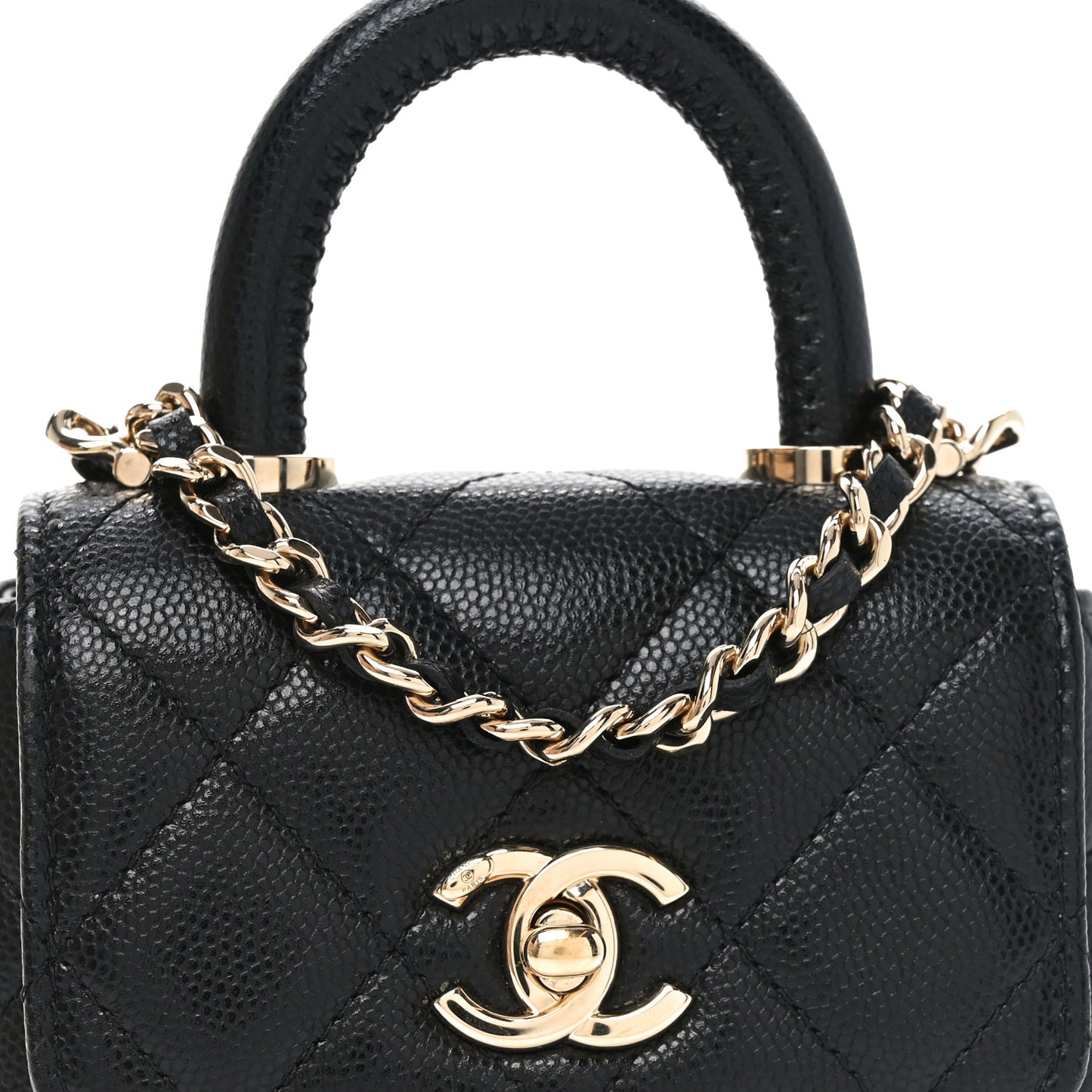 Caviar Quilted Nano Coco Handle Clutch With Chain Black