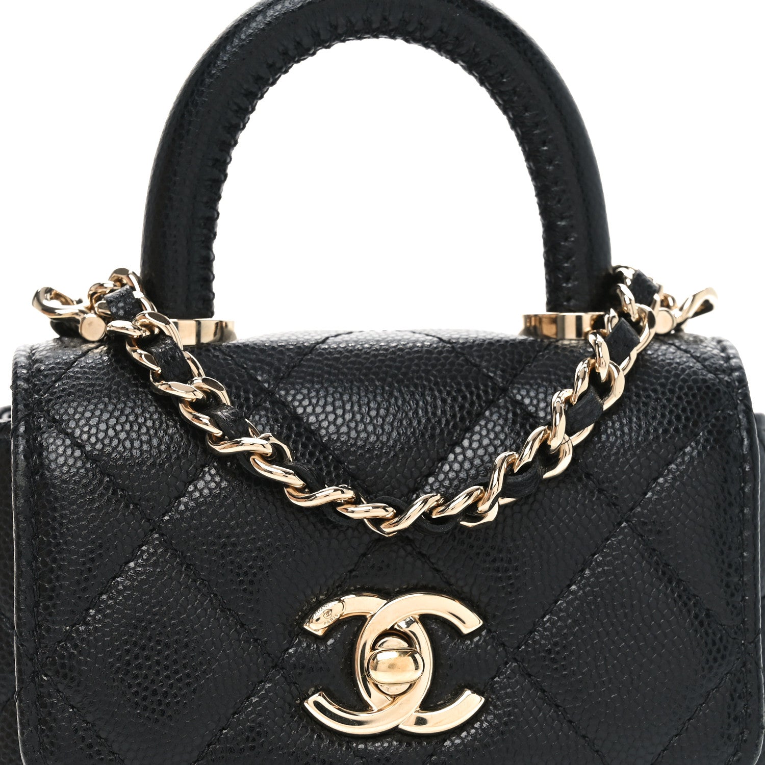 Chanel Caviar Quilted Nano Coco Handle Clutch With Chain Black 8 of 11