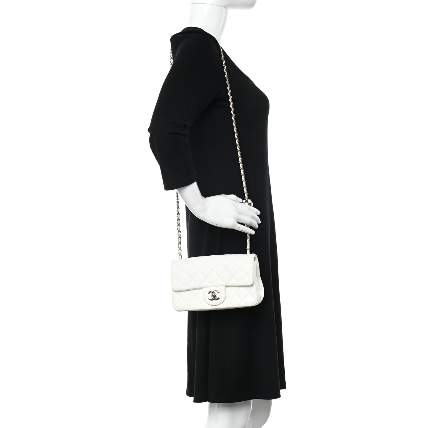 Lambskin Quilted Enamel Mini Rectangular Pearl Crush Flap White