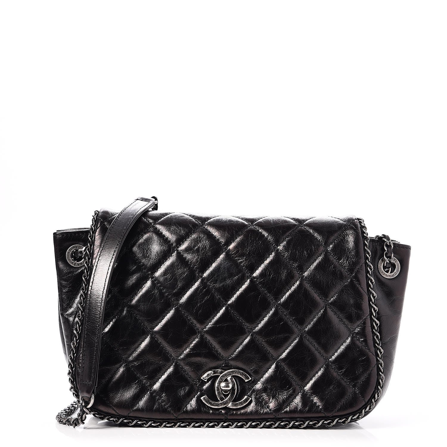 Chanel Glazed Calfskin Quilted Small CC Enchained Accordion Flap Black 1 of 8