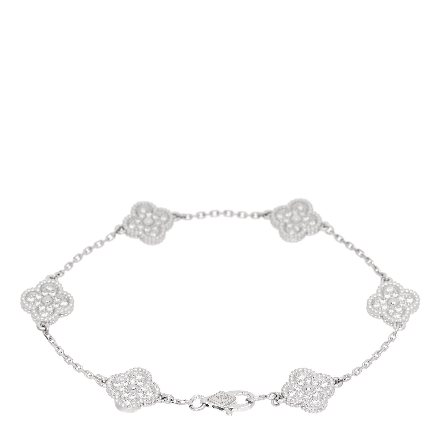 Van Cleef & Arpels 18K White Gold Diamond 6 Motifs Sweet Alhambra Bracelet 2 of 5
