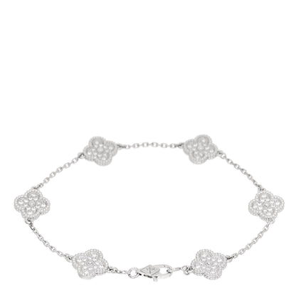Van Cleef & Arpels 18K White Gold Diamond 6 Motifs Sweet Alhambra Bracelet 2 of 5