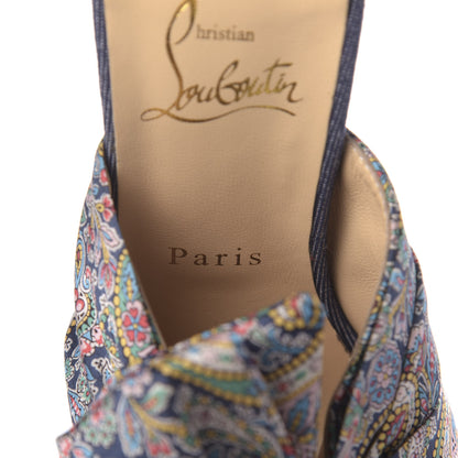 Christian Louboutin Satin Paisley Denim Moniquissima 120 Platform Slide Sandals 38 Positano Blue 7 of 9